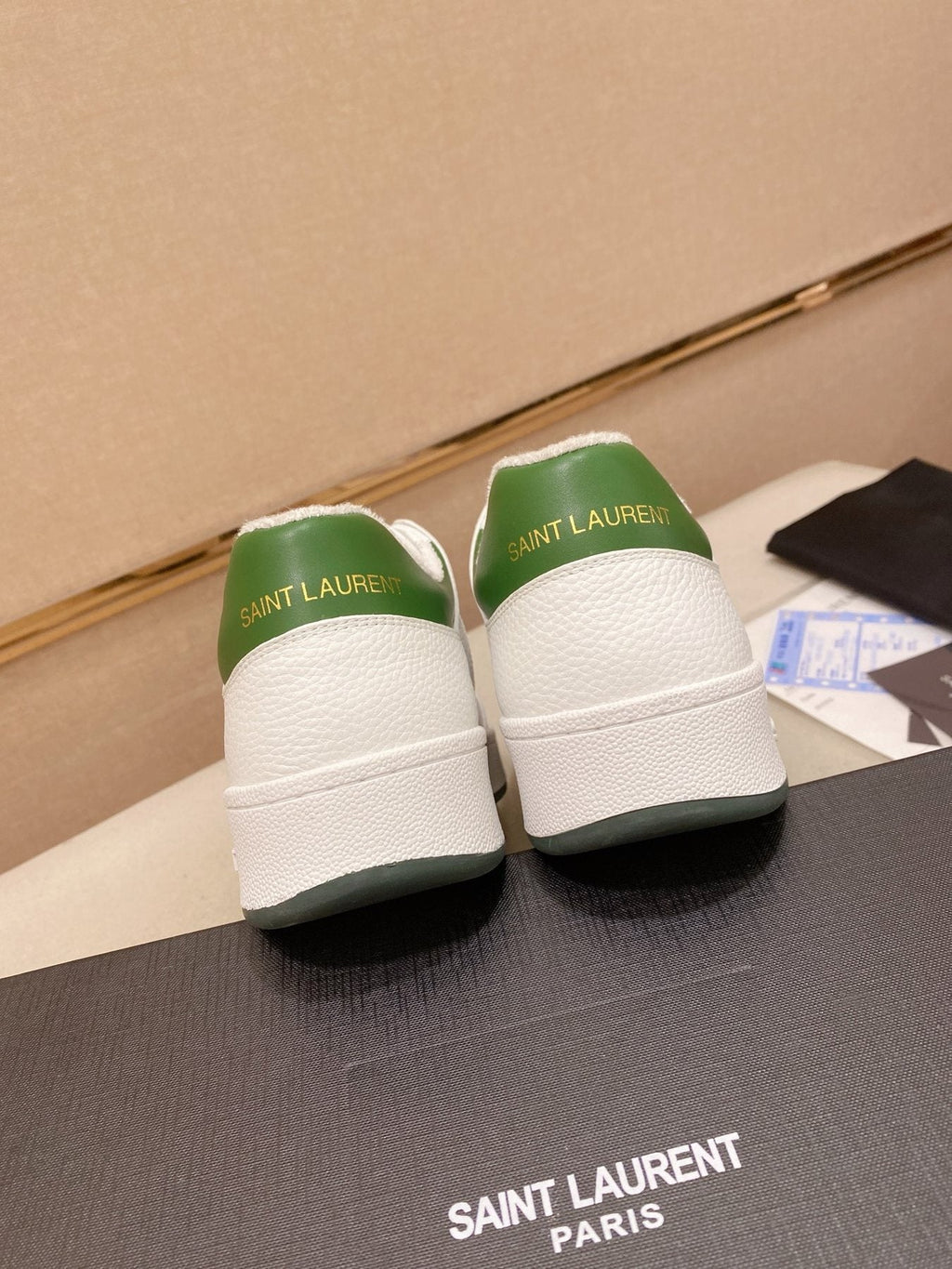 Saint Laurent White and Green Low-Top Sneakers
