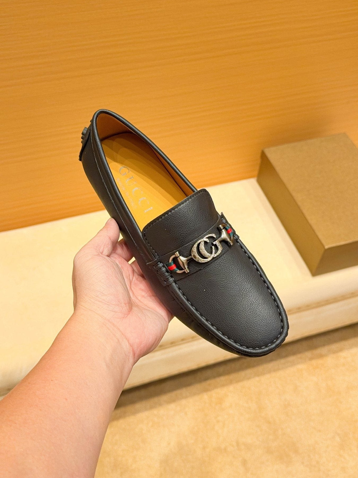 Gucci Men's Black Textured Loafers - Rubber-Nub Outsole