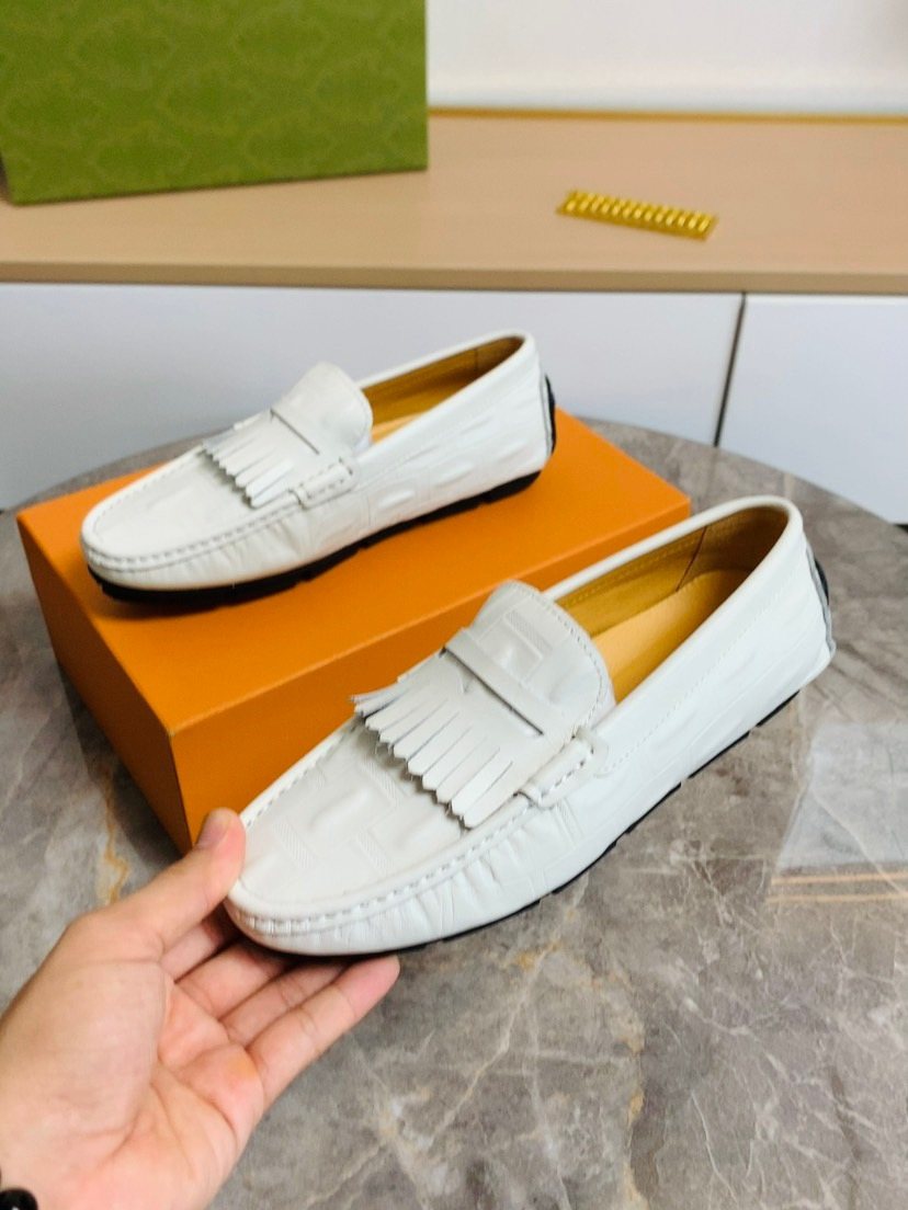 Men's White Fringe Loafers