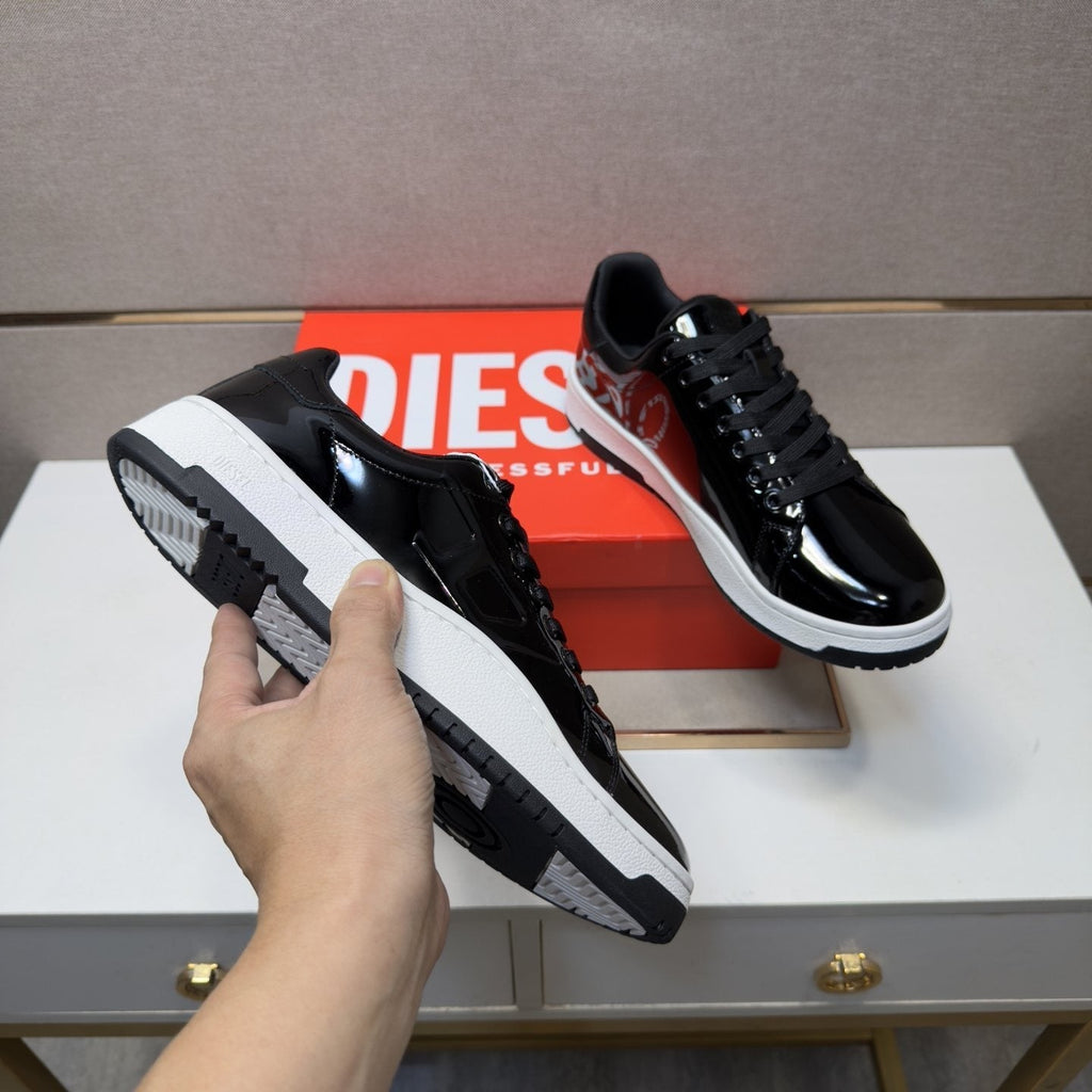 Diesel Men's Glossy Black Low-Top Sneakers