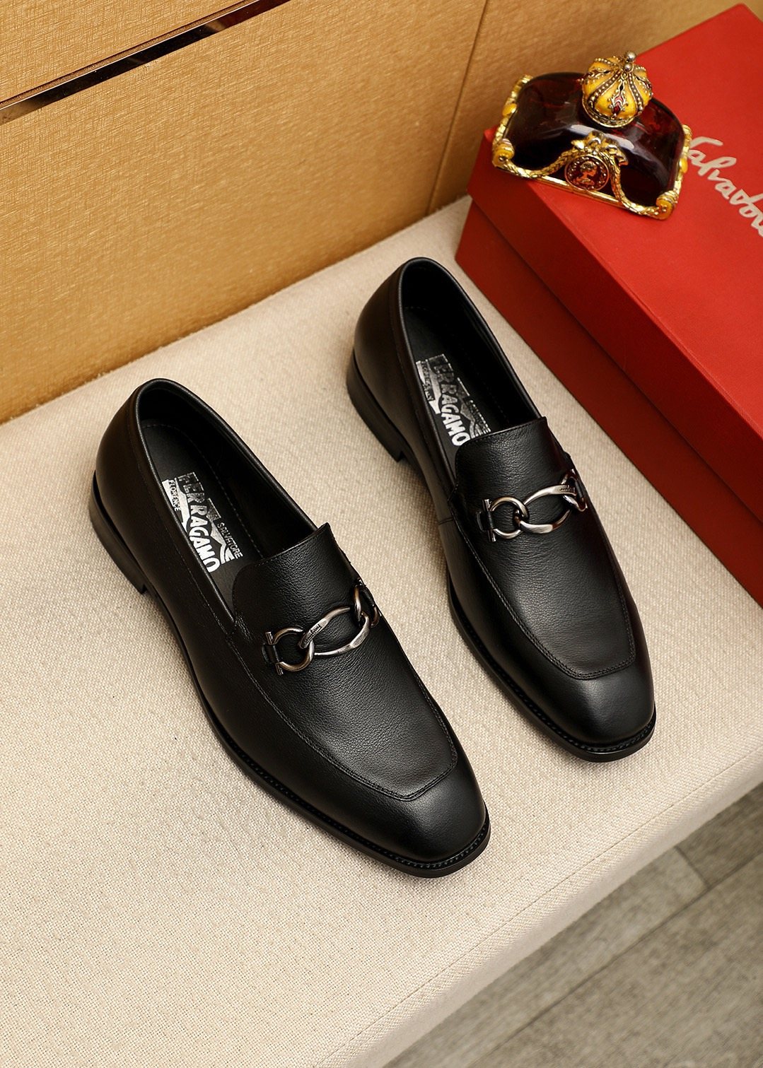 Ferragamo Black Metal Bit Loafers - Rounded Toe