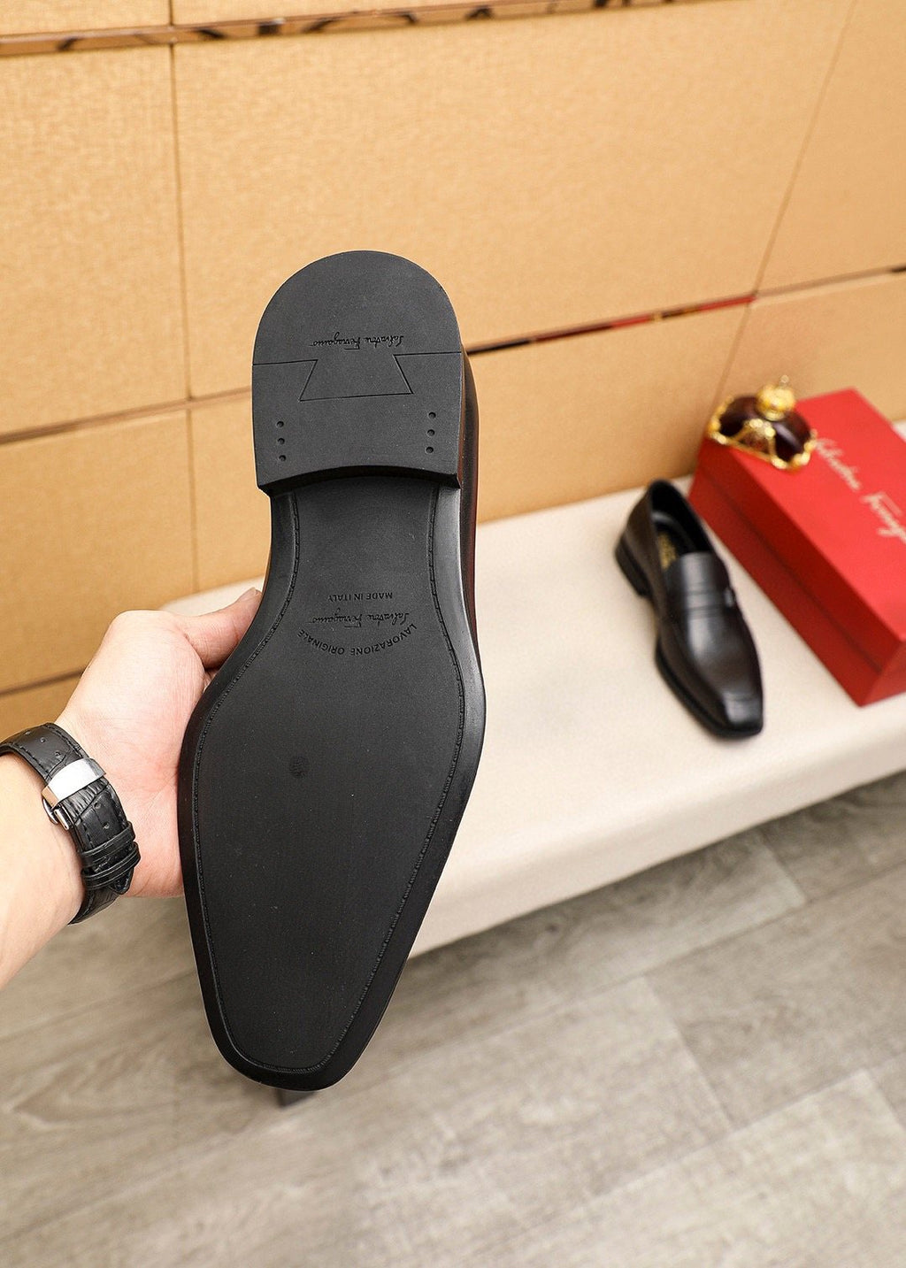 Ferragamo Men's Black Buckle Loafers - Vamp Strap With Metal Buckle Detail