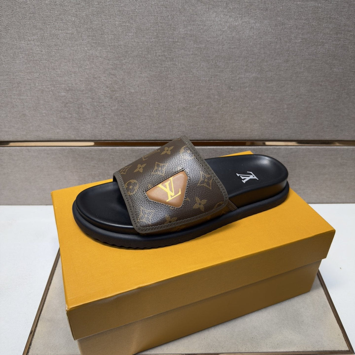 Louis Vuitton Men's Monogram Emblem Slide Sandals
