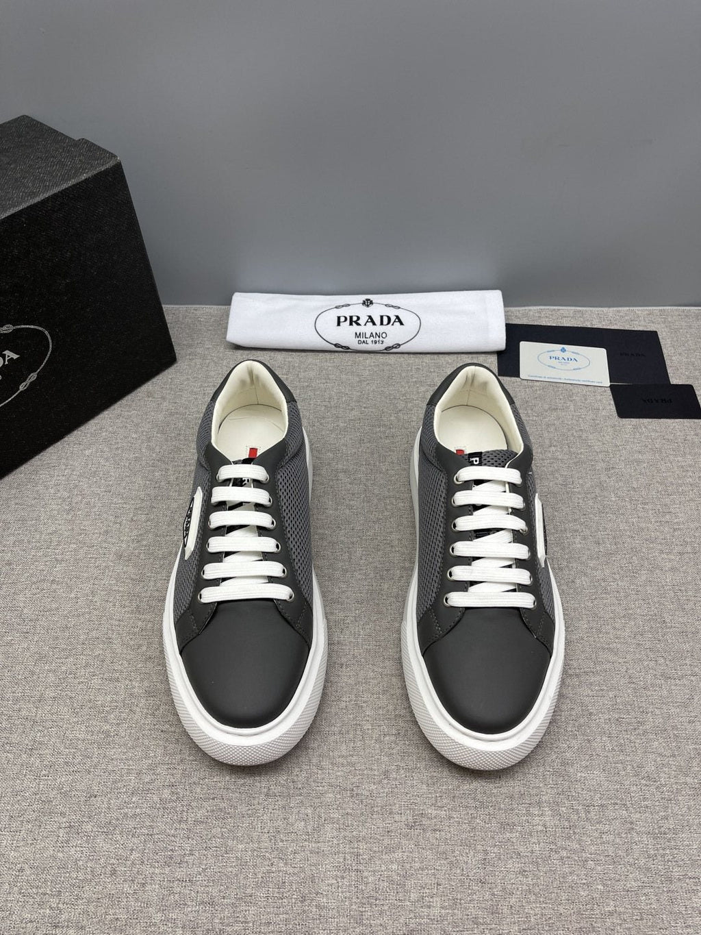 Prada Men's Triangle Patch Low-Top Sneakers - Padded Collar