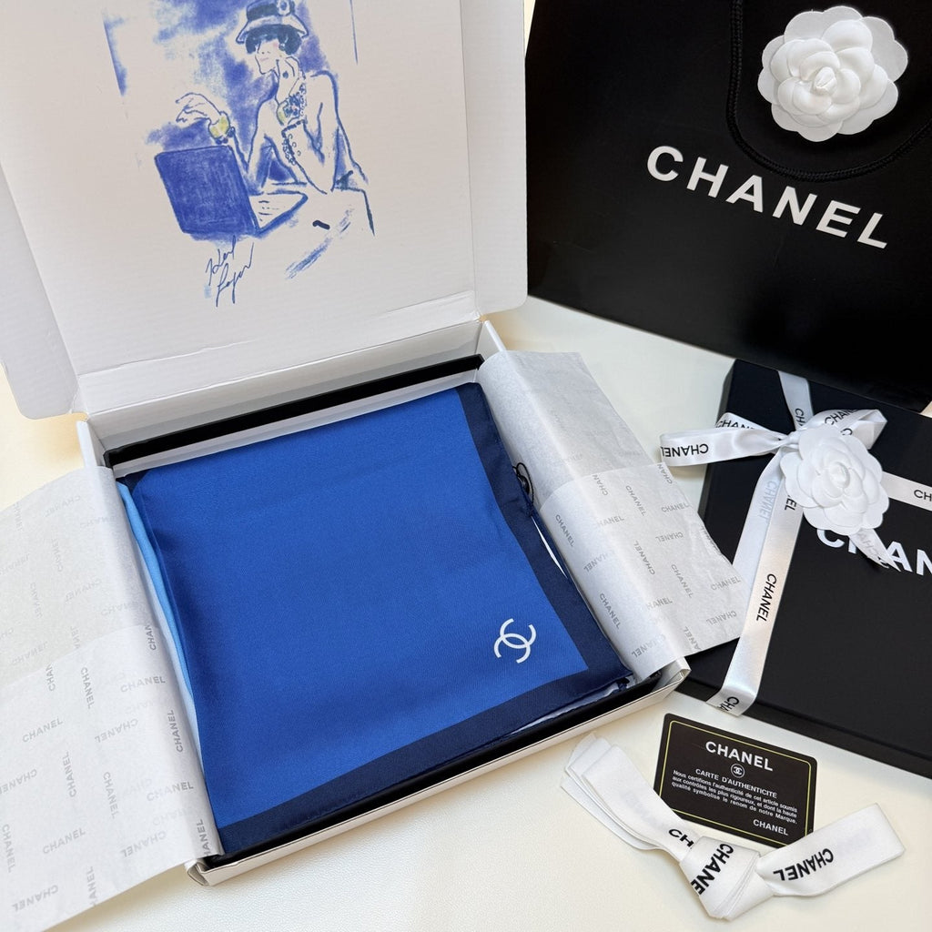 Chanel Blue Color-Block Square Scarf