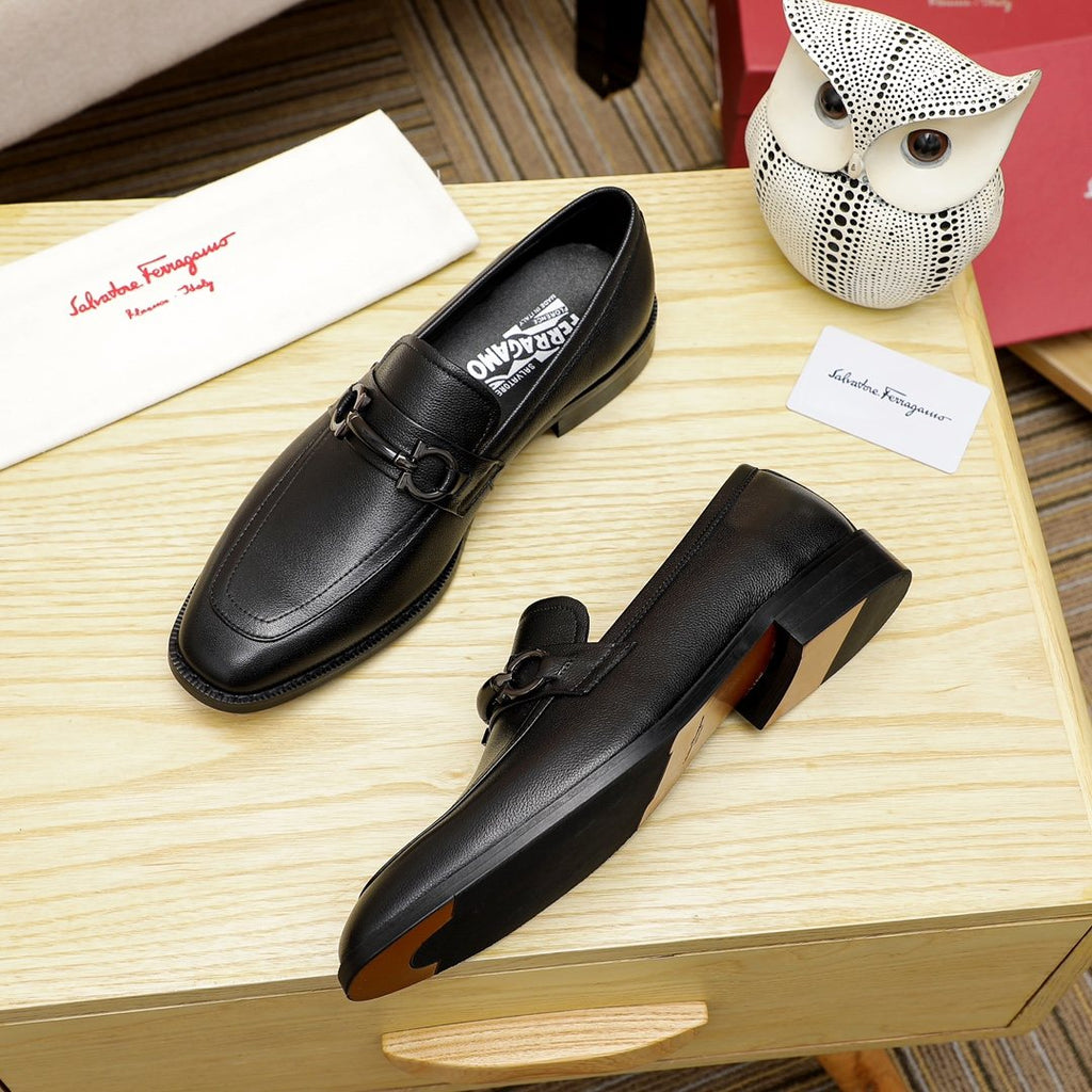 Salvatore Ferragamo Men's Black Buckle Loafers - Rubber Outsole