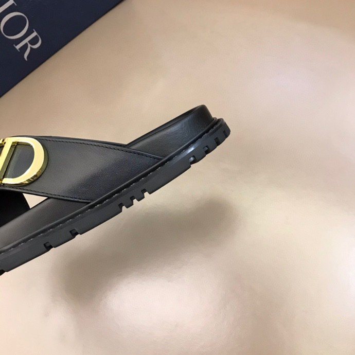 Dior Men's Black Gold-Tone Hardware Slide Sandals