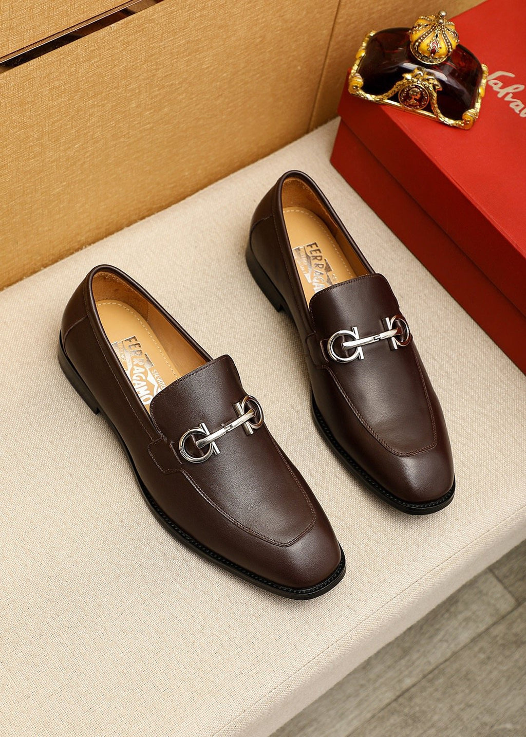 Ferragamo Silver-Tone Ornament Loafers
