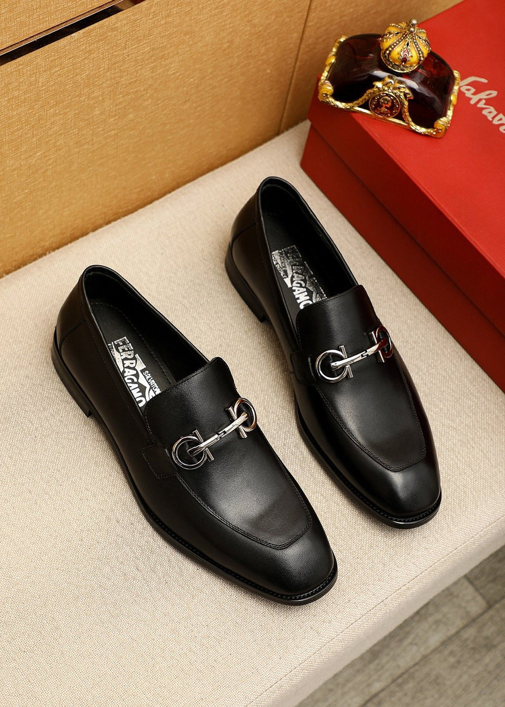 Ferragamo Silver-Tone Ornament Loafers