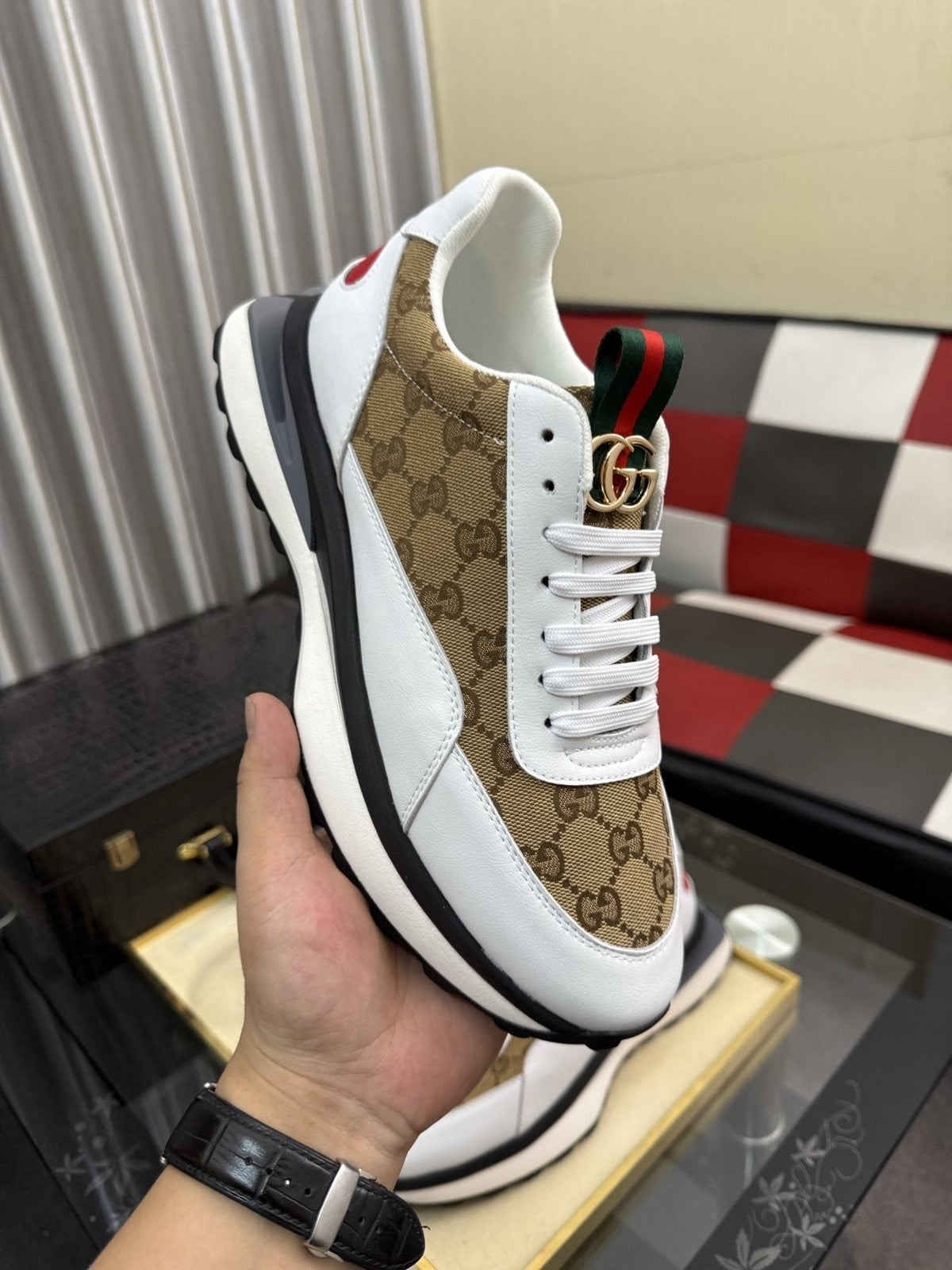 Gucci Men's Patterned Panel Low-Top Sneakers - Lace-Up Closure