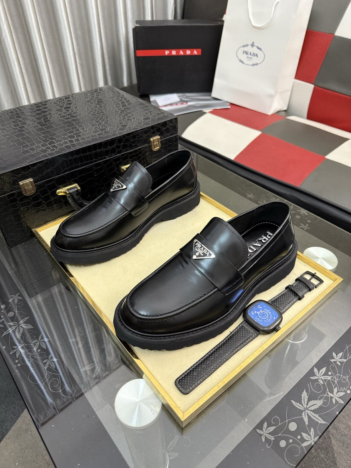 Prada Triangle Plaque Loafers