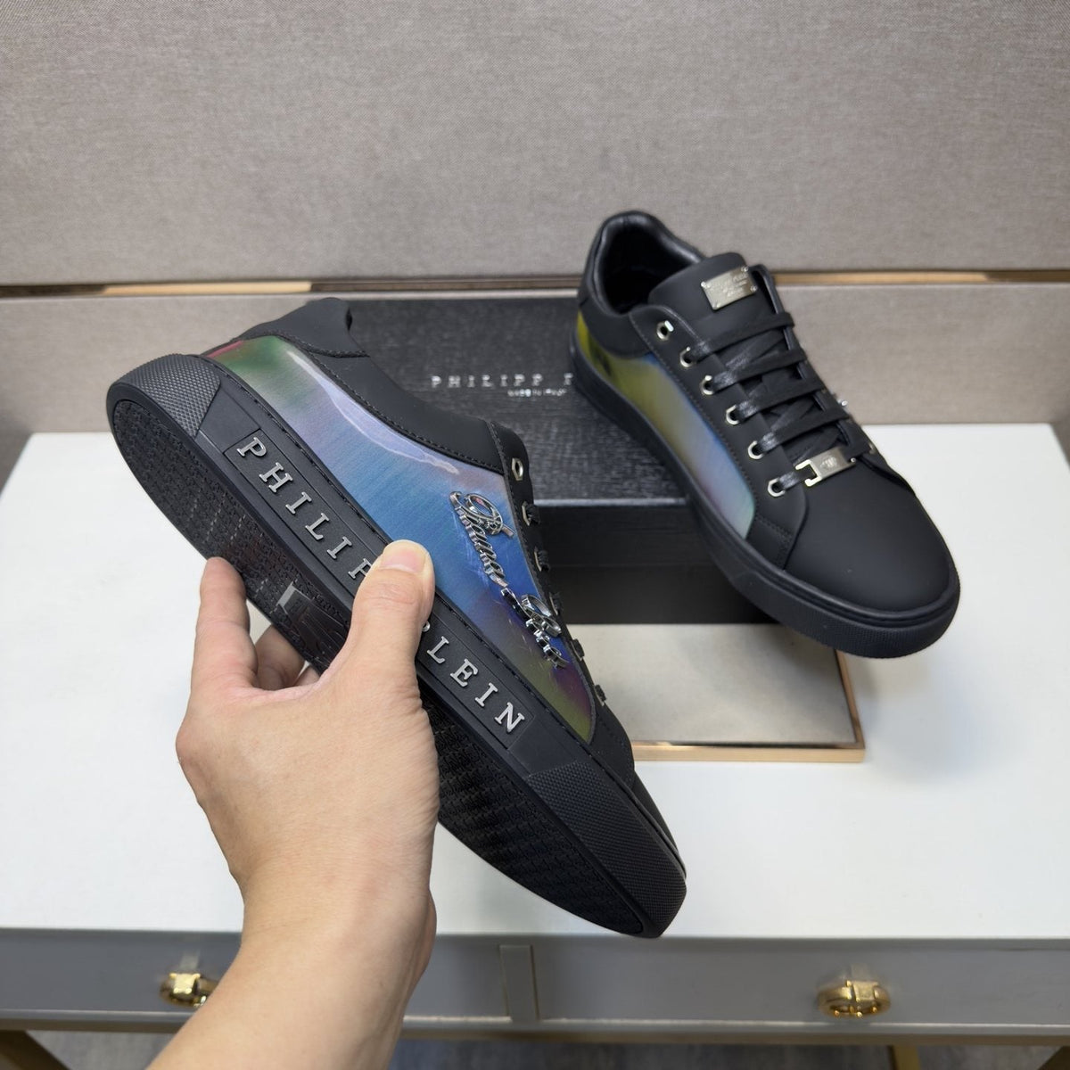 Philipp Plein Navy Iridescent Panel Sneakers