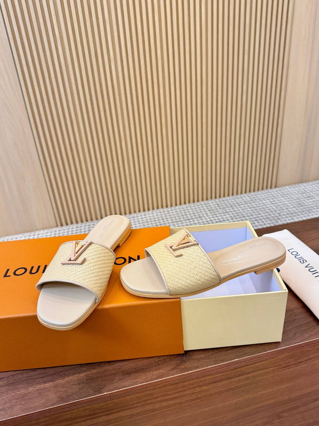 Louis Vuitton Textured Strap Slide Sandals