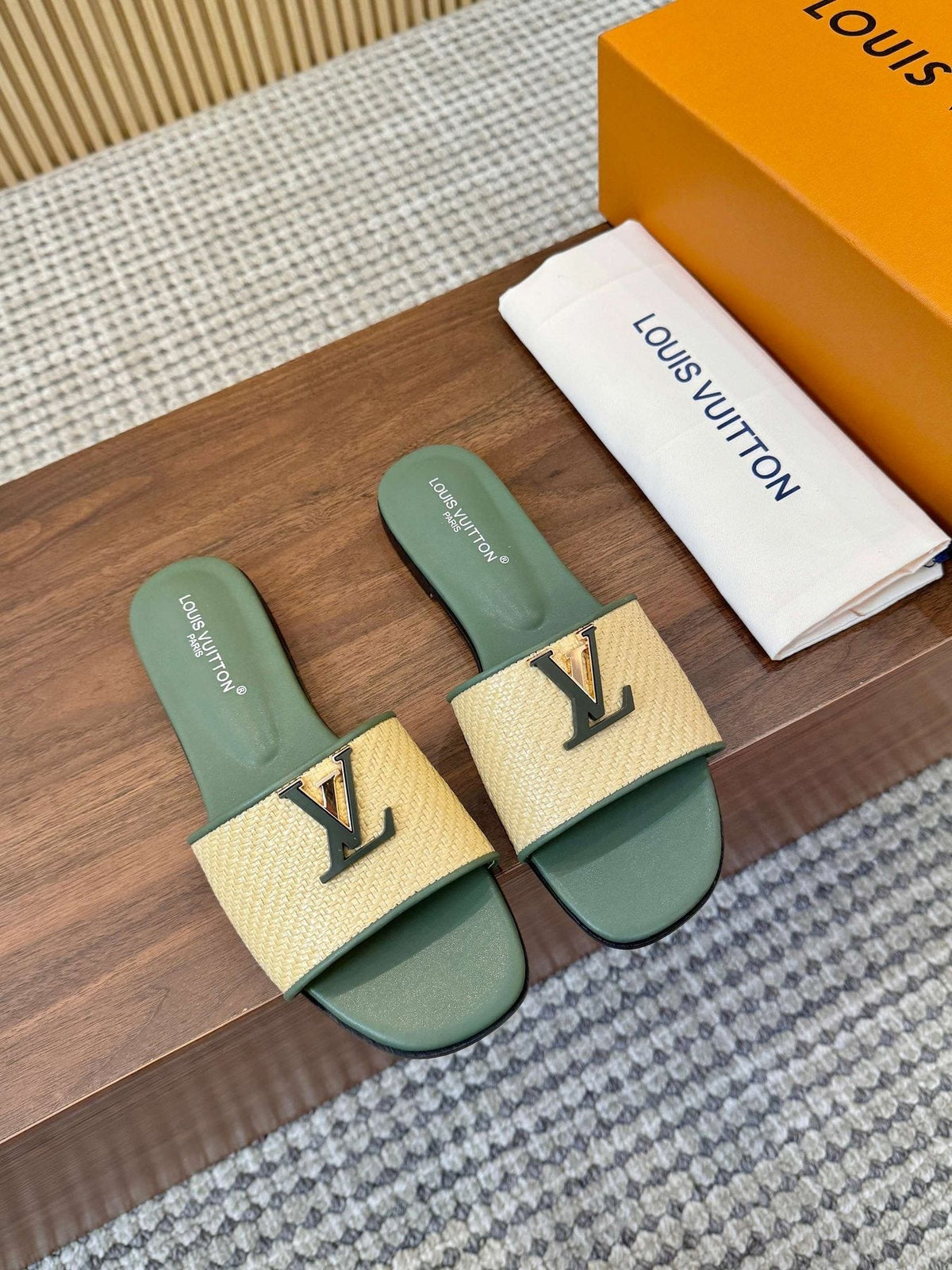 Louis Vuitton Textured Strap Slide Sandals