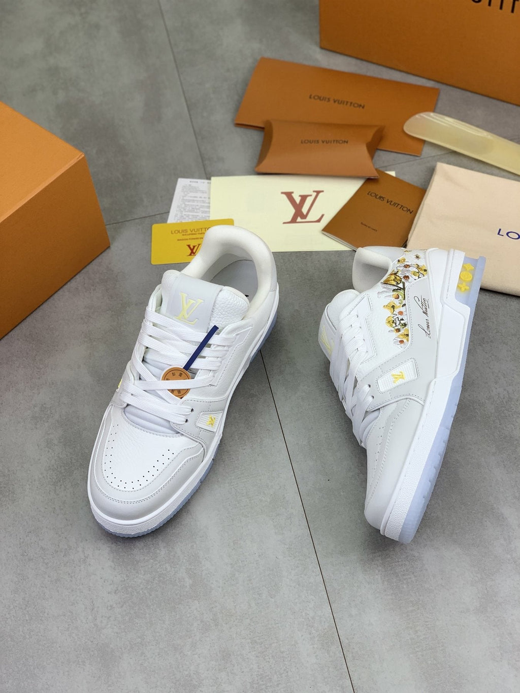 Louis Vuitton Floral Low-Top Sneakers - White, Gray & Yellow