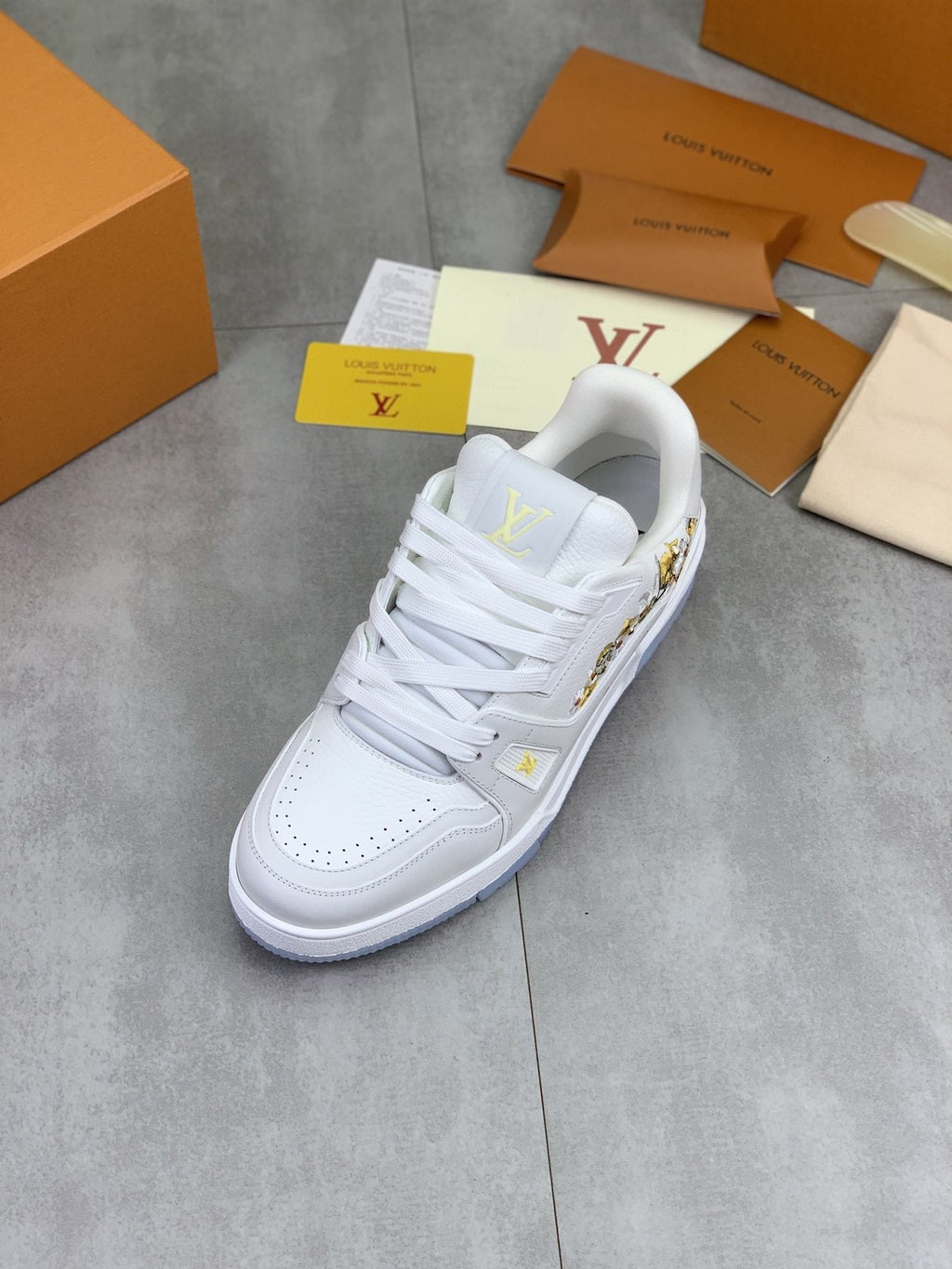 Louis Vuitton Floral Low-Top Sneakers - White, Gray & Yellow