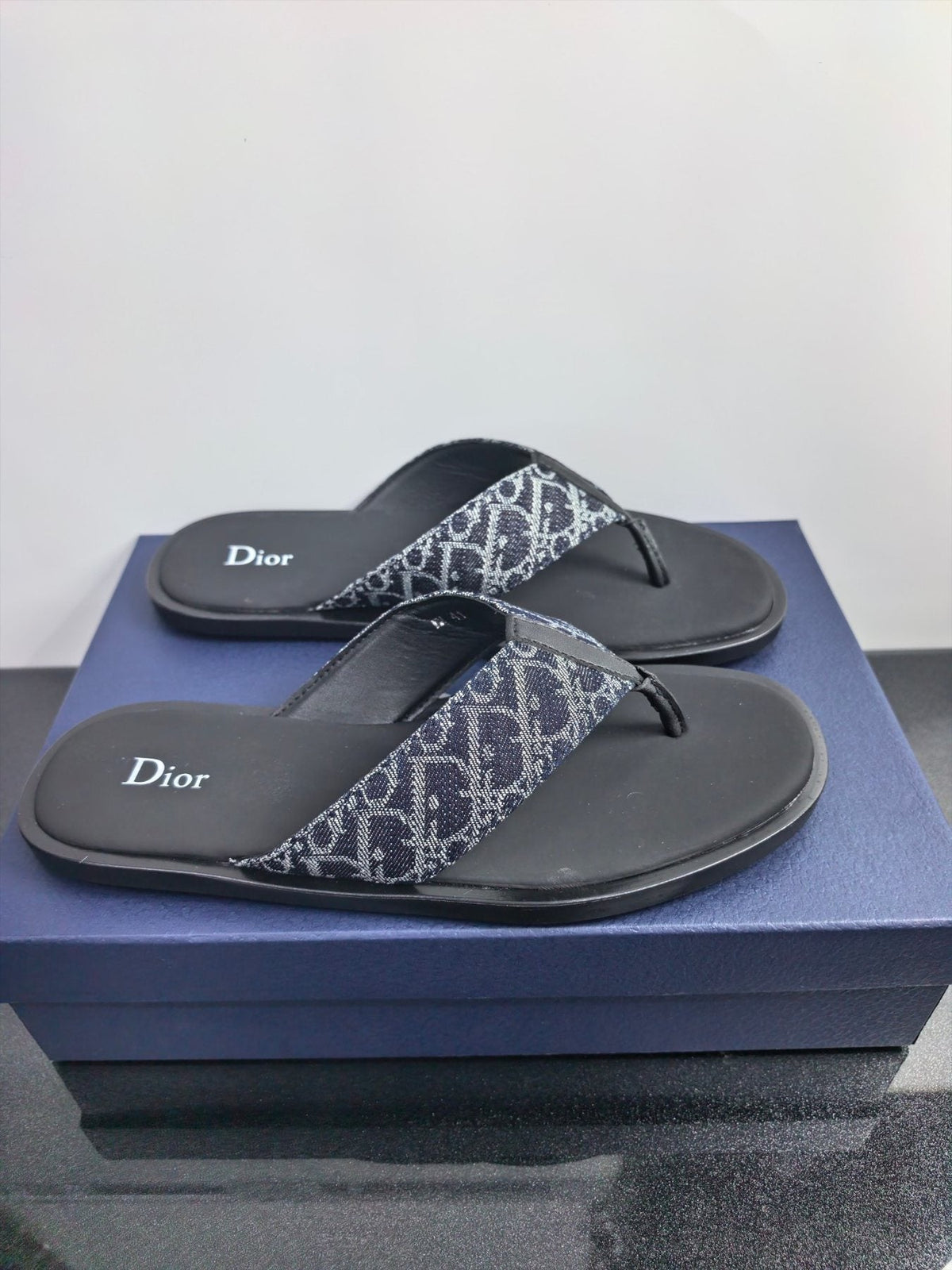 Dior Patterned Strap Thong Sandals - Black Footbed