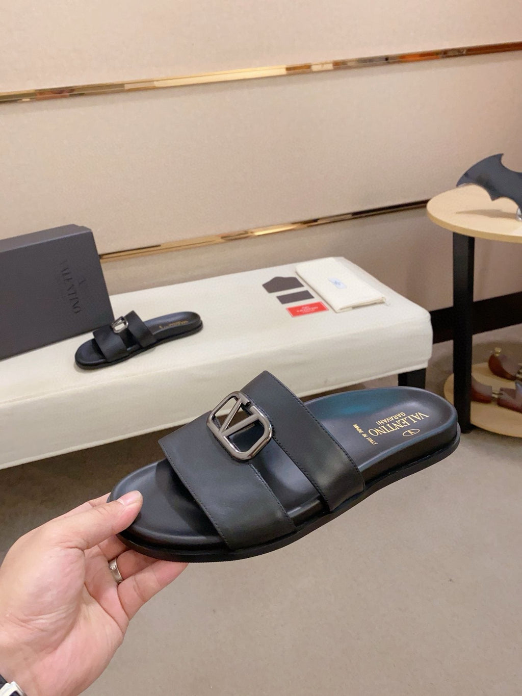 Valentino Men's V-Detail Slide Sandals