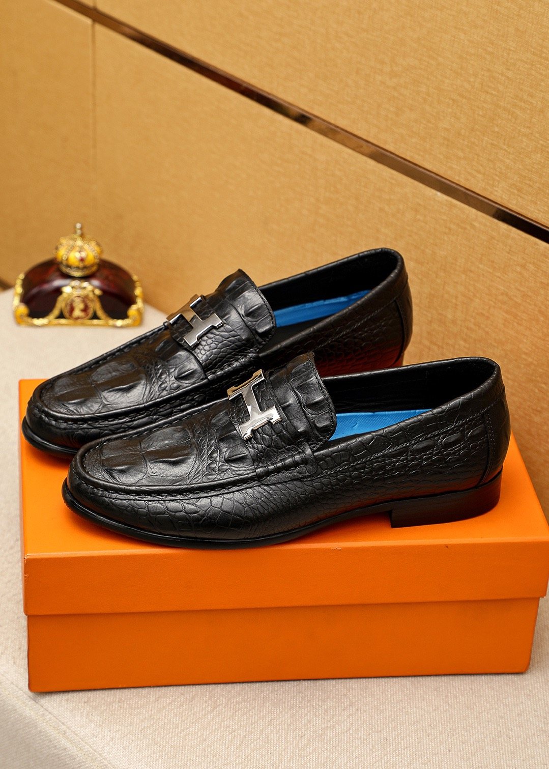 Hermès Textured Metal-Hardware Loafers