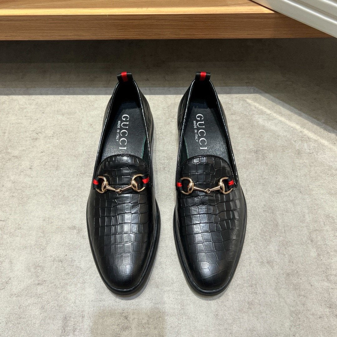 Gucci Men's Croc-Embossed Horsebit Loafers