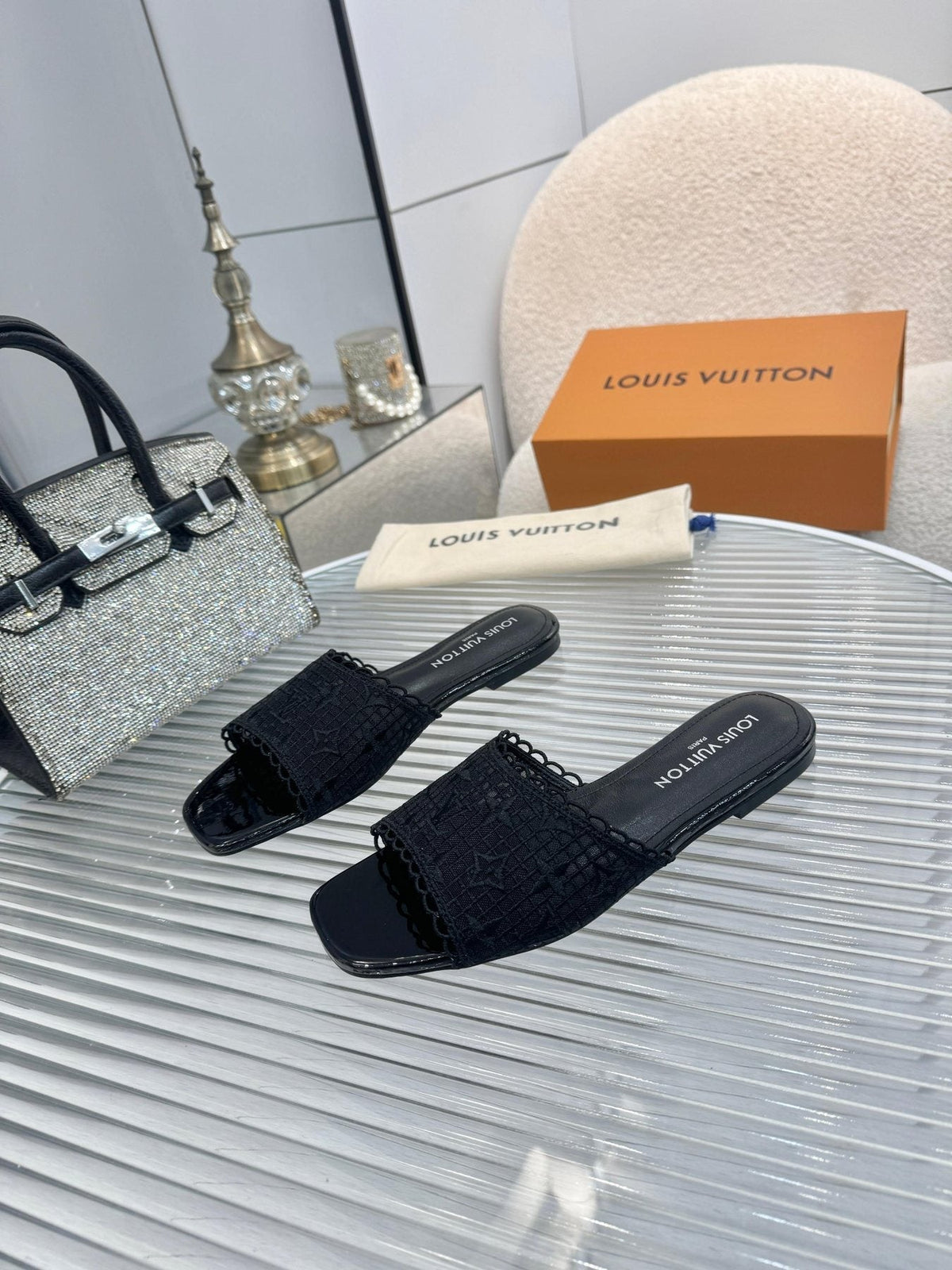 Louis Vuitton Woven Open-Toe Slide Sandals