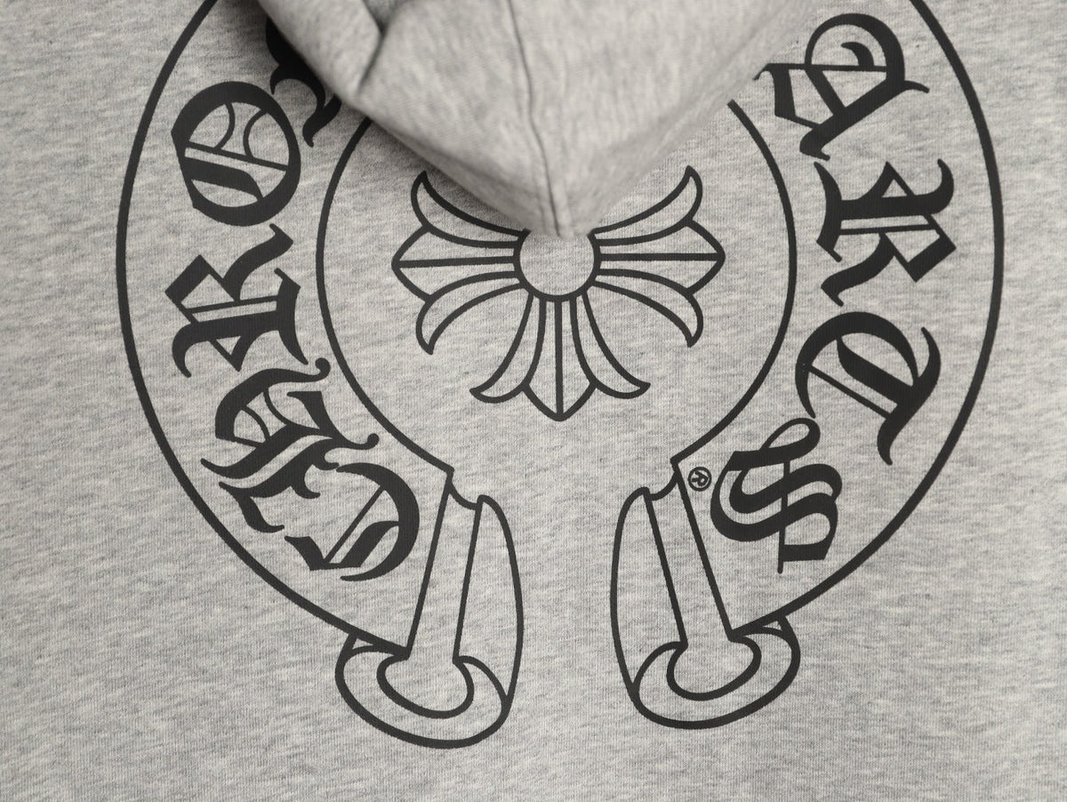 Chrome Hearts Horseshoe and Gothic-Lettering Zip Hoodie - Light Gray