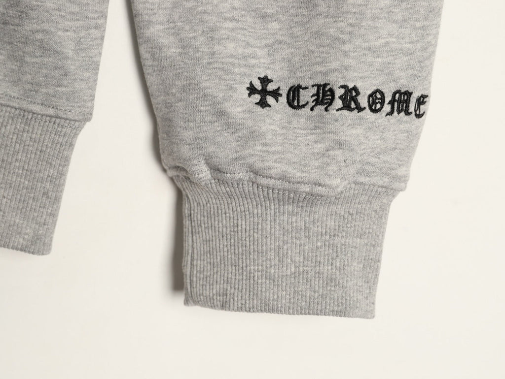 Chrome Hearts Horseshoe and Gothic-Lettering Zip Hoodie - Light Gray